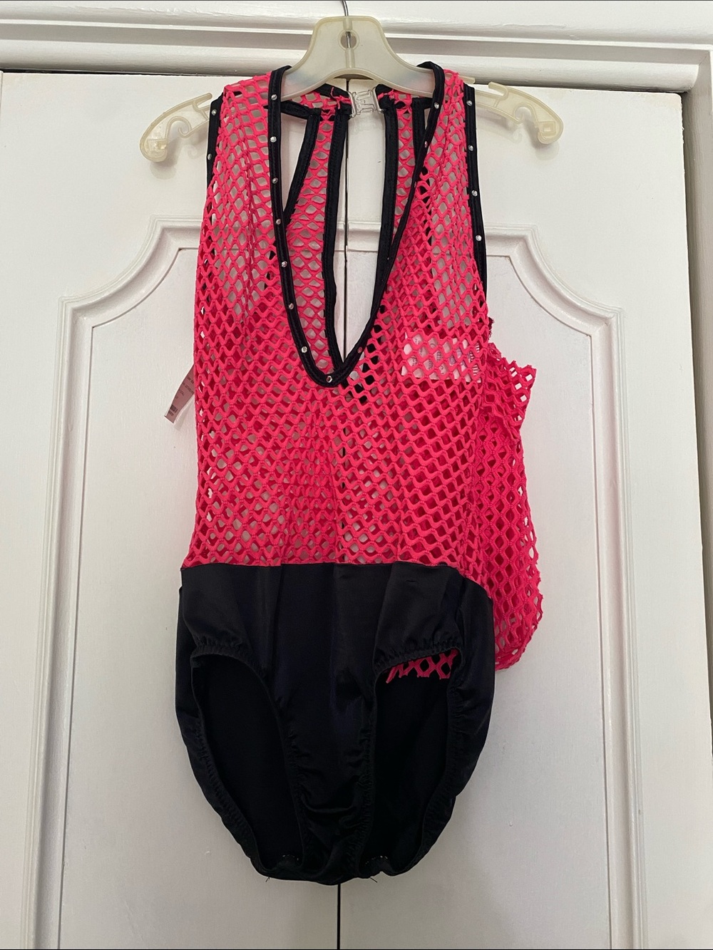 Curtain Call Hot Pink Mesh Dance Costume with headband and gloves NWT -adult S/M